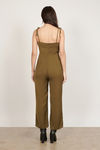 Waste No Time Ruched Bust Jumpsuit - Olive