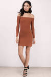 Jackie Ribbed Knit Off The Shoulder Mini Dress - Rust
