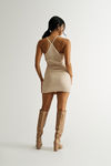 Somewhere To Go Ribbed Halter Mini Dress - Taupe