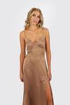 Emmalyn Satin Slit Midi Dress - Vintage Mauve