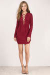 Bonnie Lace Up Bodycon Mini Dress - Wine