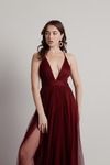 Here To Slay Plunging High Slit Maxi Dress - Wine
