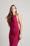 Another Night Out Halter Cross Back Maxi Dress - Magenta